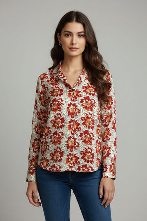 Red Floral Printed Crepe Shirt (ACA8887)