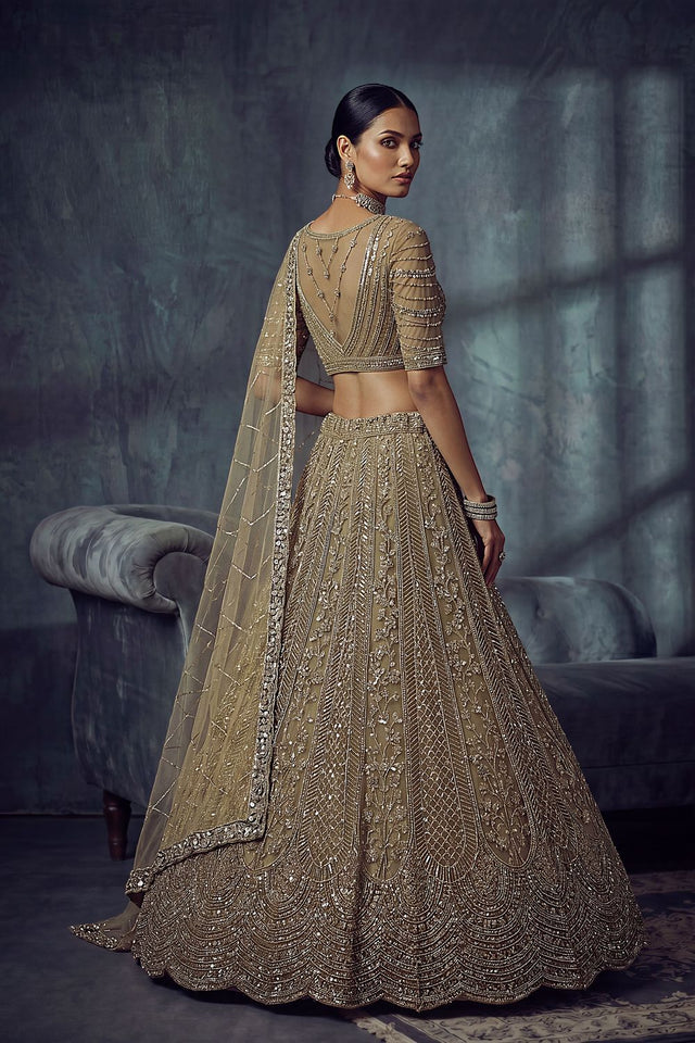 Gold Sequin with Embroidered Net Lehenga (ACA8888)