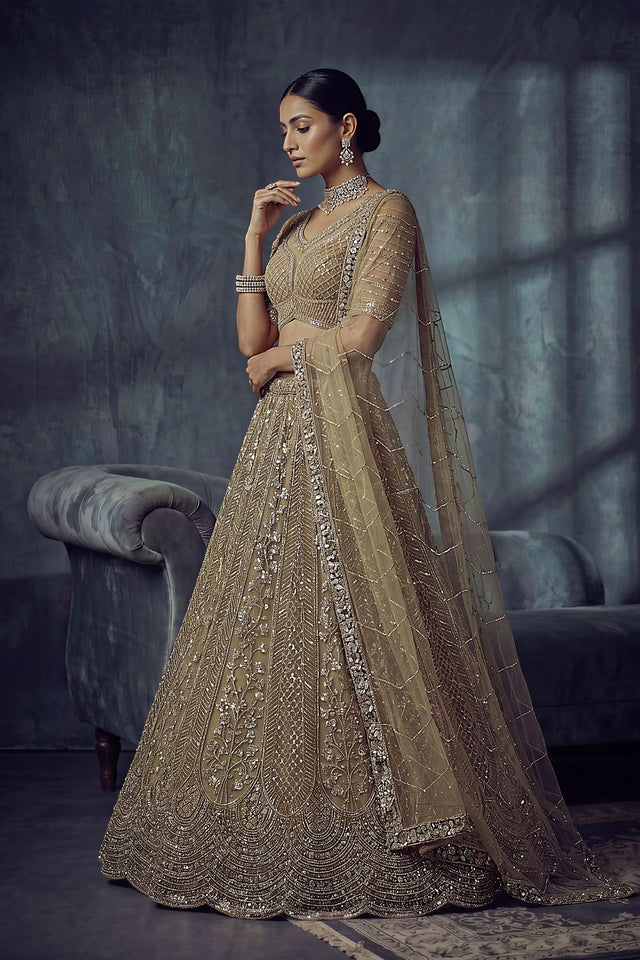 Gold Sequin with Embroidered Net Lehenga (ACA8888)