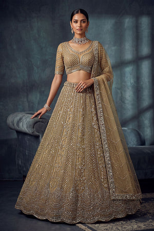 Gold Sequin with Embroidered Net Lehenga (ACA8888)