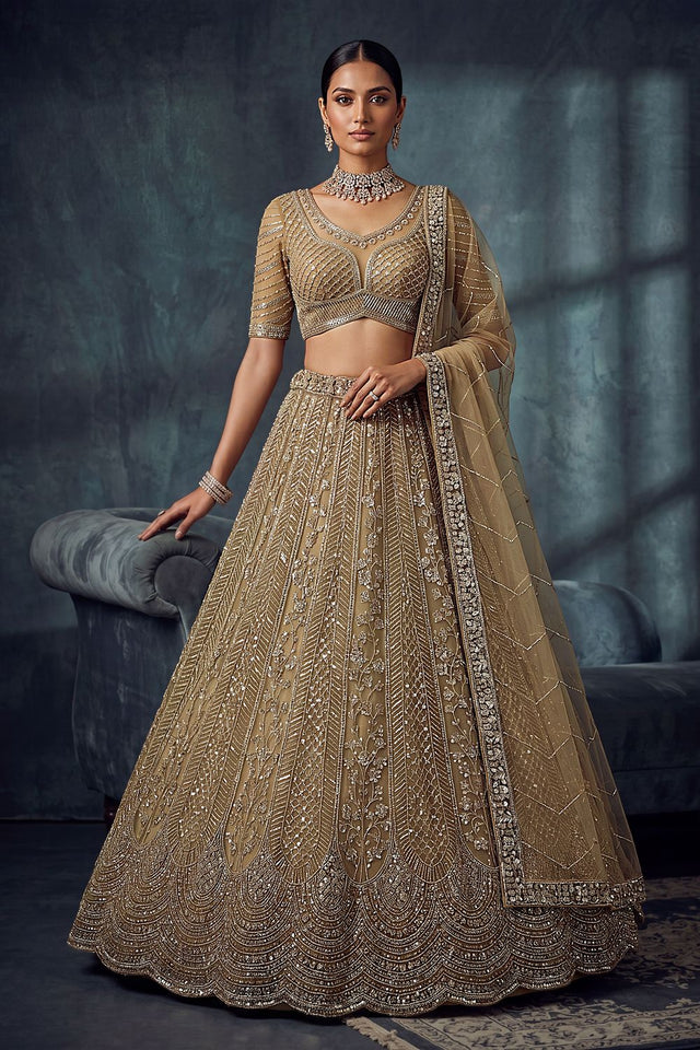 Gold Sequin with Embroidered Net Lehenga (ACA8888)