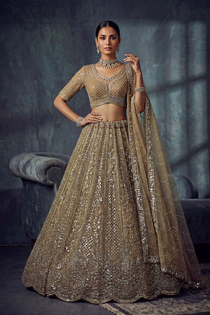 Gold Sequin with Embroidered Net Lehenga (ACA8888)