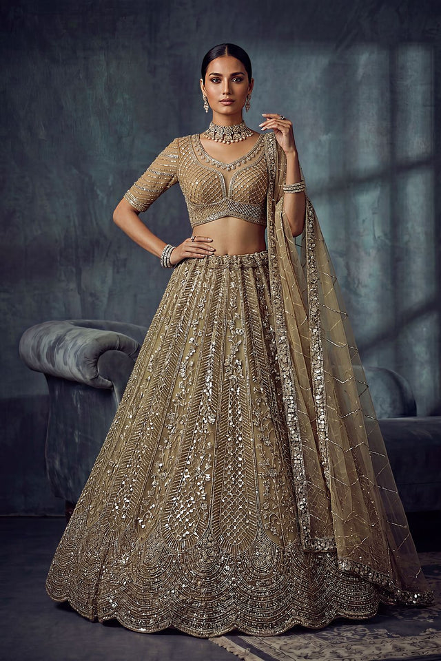 Gold Sequin with Embroidered Net Lehenga (ACA8888)