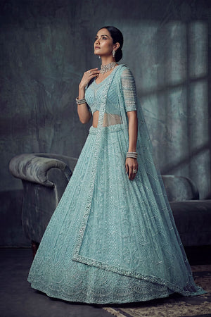 Blue Sequin with Embroidered Net Lehenga (ACA8889)