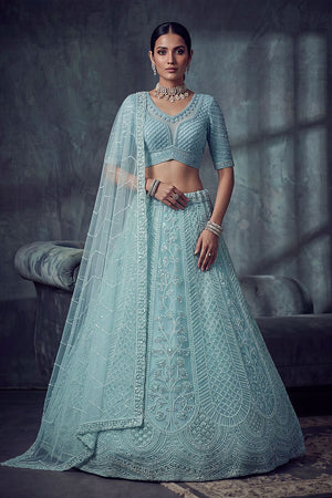 Blue Sequin with Embroidered Net Lehenga (ACA8889)