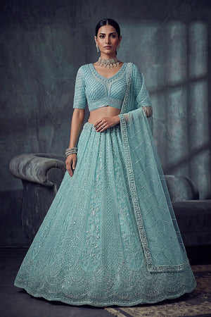 Blue Sequin with Embroidered Net Lehenga (ACA8889)