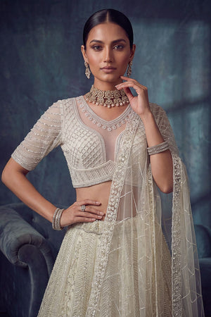 White Sequin with Embroidered Net Lehenga (ACA8890)