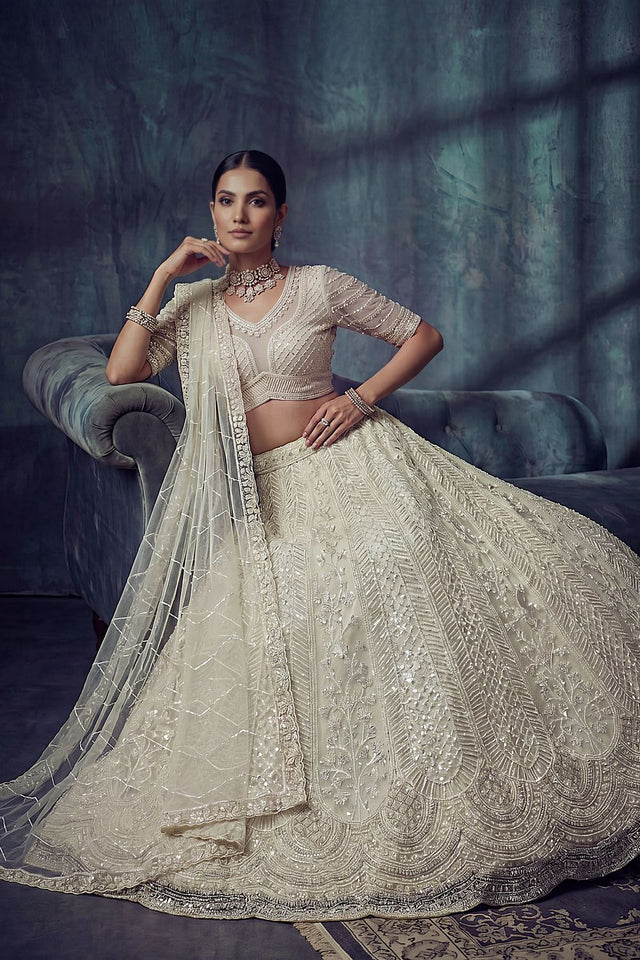 White Sequin with Embroidered Net Lehenga (ACA8890)