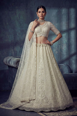 White Sequin with Embroidered Net Lehenga (ACA8890)