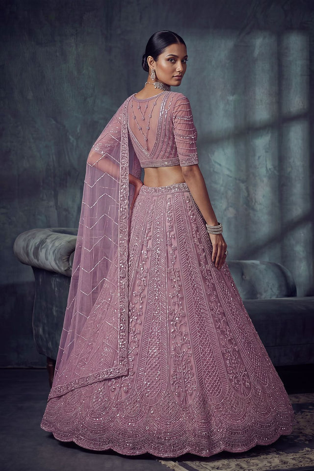 Pink Sequin with Embroidered Net Lehenga (ACA8891)