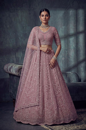 Pink Sequin with Embroidered Net Lehenga (ACA8891)
