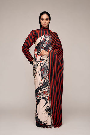 Black Printed Satin Ready to Wear Saree (ACA8894)