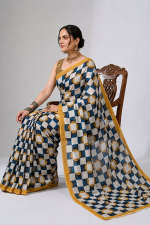 Multi Color Geometric Printed Satin Ready to Wear Saree (ACA8895)