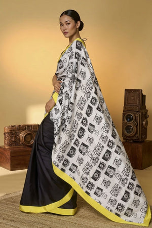 Black Printed Satin Ready to Wear Saree (ACA8896)