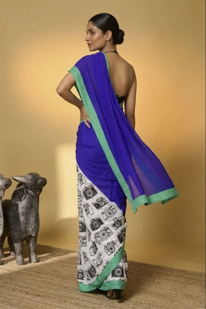 Blue Printed Satin Ready to Wear Saree (ACA8897)