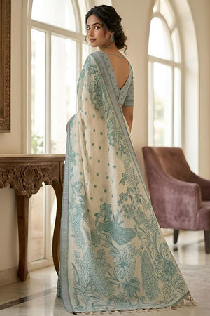 Green Printed Linen Saree (ACA8899)