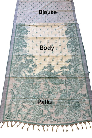 Green Printed Linen Saree (ACA8899)