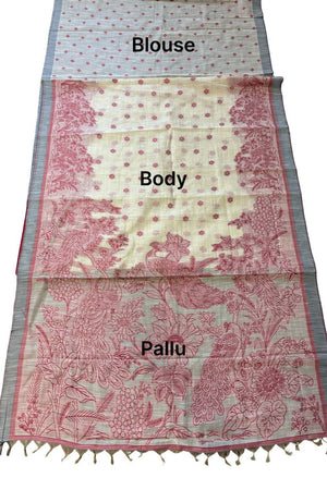 Red Printed Linen Saree (ACA8902)