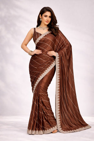 Brown Woven Crepe Ready to Wear Saree (ACA8903)