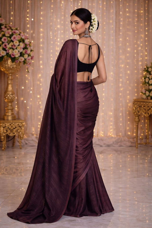 Brown Woven Chiffon Ready to Wear Saree (ACA8904)