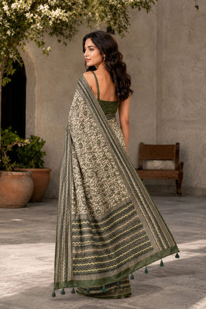 Mehendi Digital Printed Chanderi Saree (ACA8911)