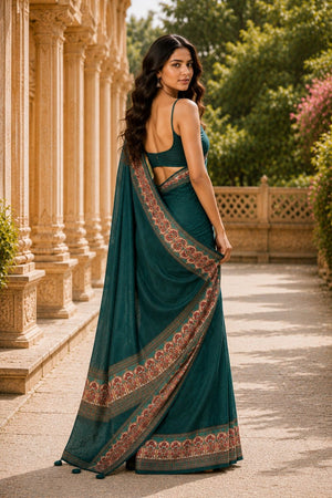 Green Digital Printed Chanderi Saree (ACA8913)