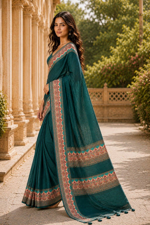 Green Digital Printed Chanderi Saree (ACA8913)