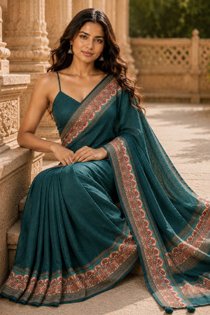 Green Digital Printed Chanderi Saree (ACA8913)