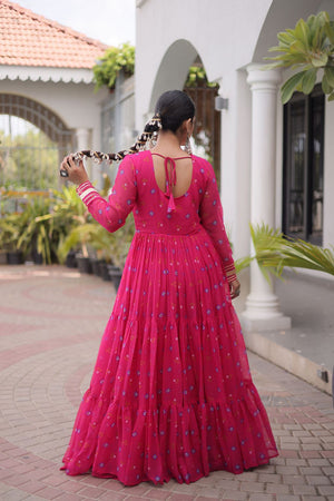 Pink Geometric Printed Georgette Gown (ACA8917)