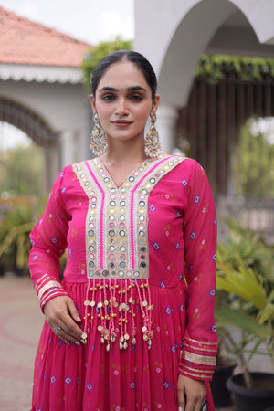 Pink Geometric Printed Georgette Gown (ACA8917)