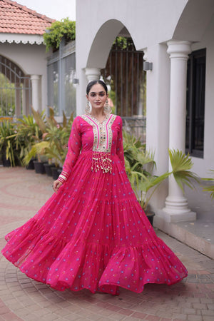 Pink Geometric Printed Georgette Gown (ACA8917)