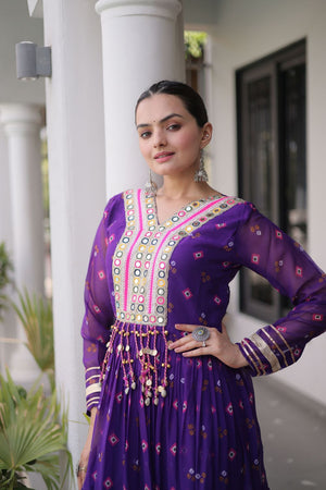 Purple Geometric Printed Georgette Gown (ACA8918)