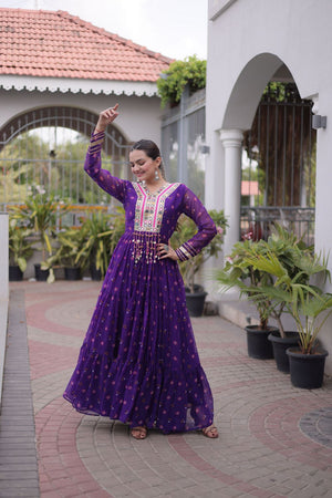 Purple Geometric Printed Georgette Gown (ACA8918)