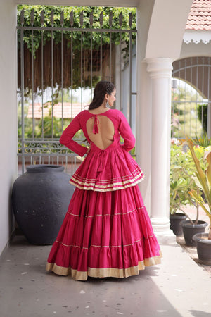 Pink Gota Patti Lace Work Cotton Lehenga (ACA8919)