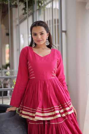 Pink Gota Patti Lace Work Cotton Lehenga (ACA8919)