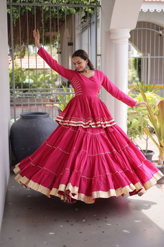 Pink Gota Patti Lace Work Cotton Lehenga (ACA8919)