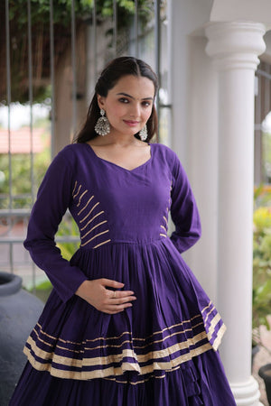 Purple Gota Patti Lace Work Cotton Lehenga (ACA8920)