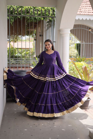 Purple Gota Patti Lace Work Cotton Lehenga (ACA8920)