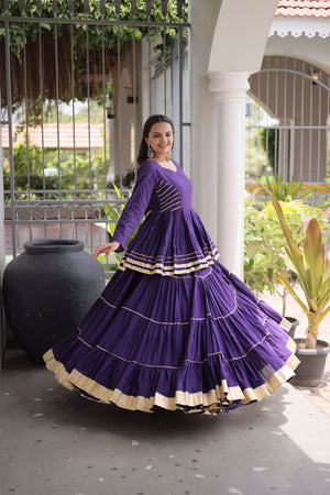 Purple Gota Patti Lace Work Cotton Lehenga (ACA8920)