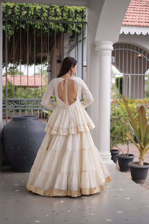 White Gota Patti Lace Work Cotton Lehenga (ACA8922)