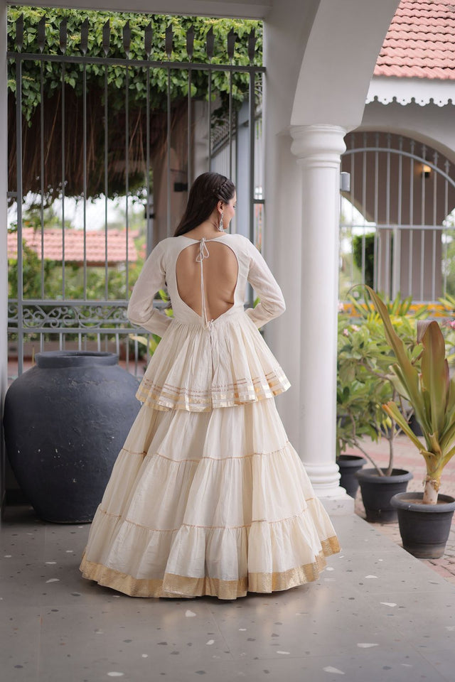 White Gota Patti Lace Work Cotton Lehenga (ACA8922)