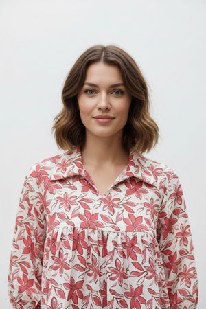 Pink Floral Printed Crepe Top (ACA8923)