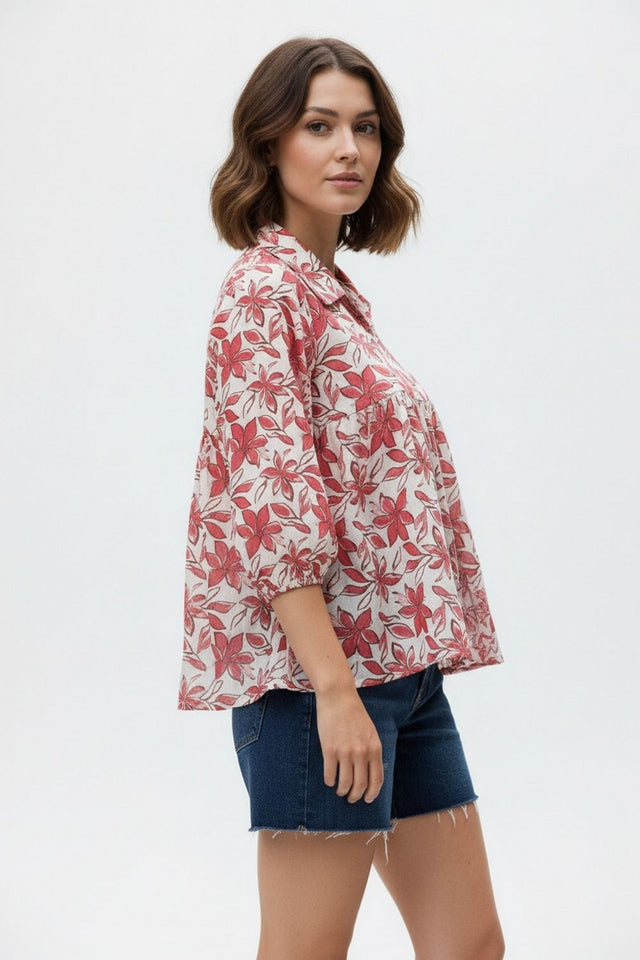 Pink Floral Printed Crepe Top (ACA8923)