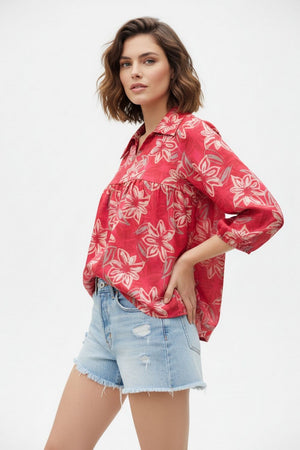 Pink Floral Printed Crepe Top (ACA8924)
