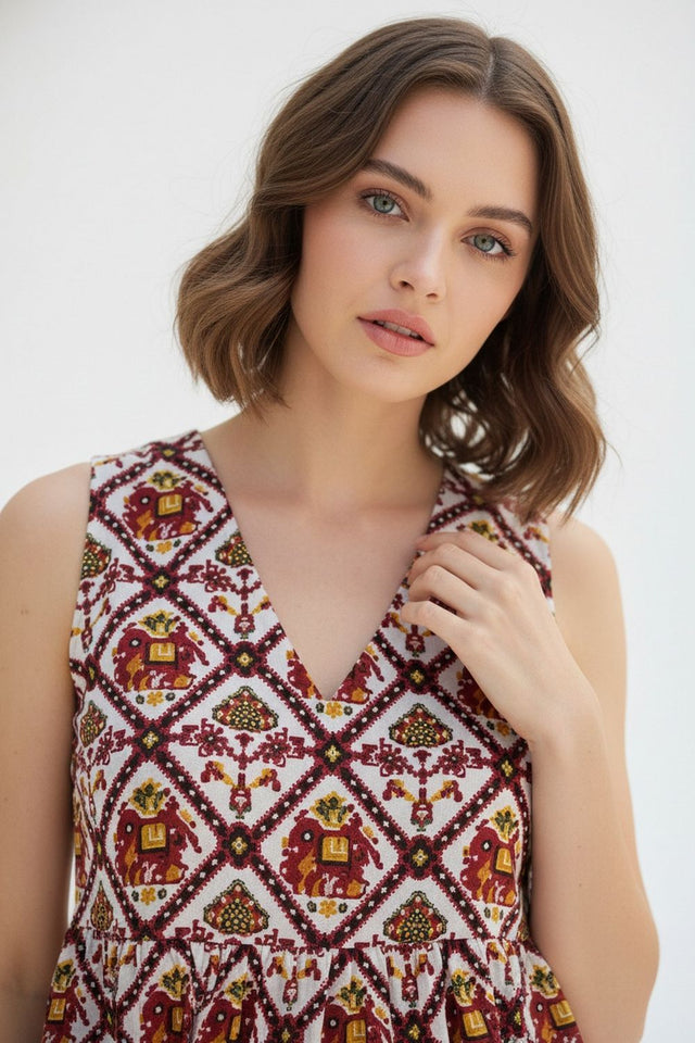 White Printed Cotton Top (ACA8925)