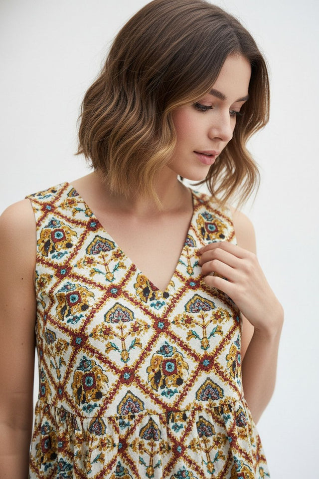 Yellow Printed Cotton Top (ACA8926)