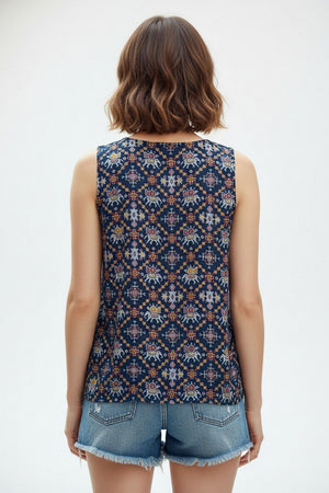 Navy Blue Printed Rayon Top (ACA8927)