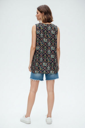Black Printed Rayon Top (ACA8928)