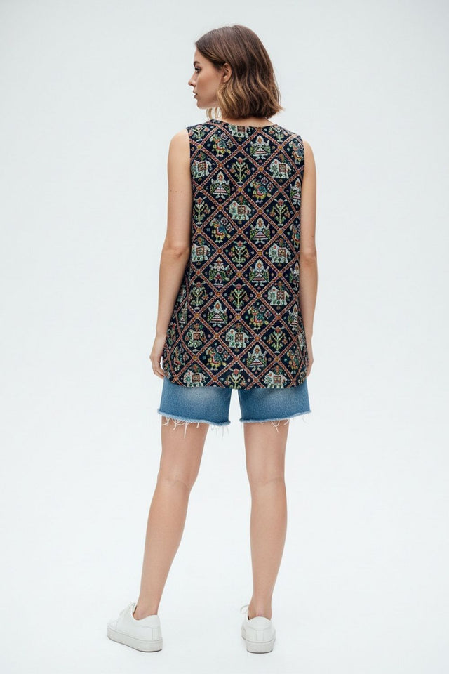 Black Printed Rayon Top (ACA8928)