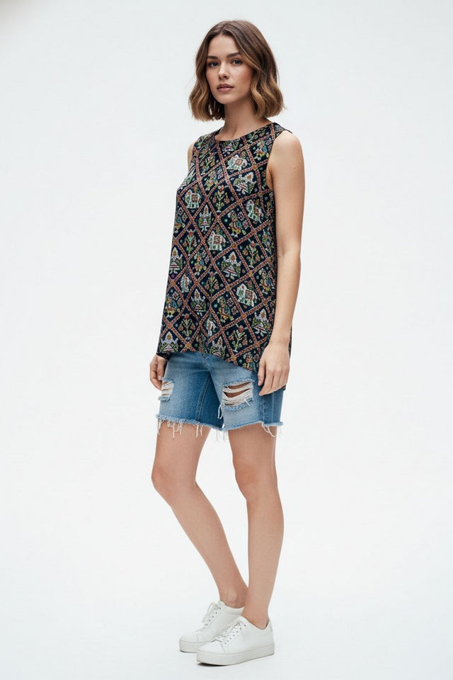 Black Printed Rayon Top (ACA8928)